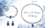 T400 Blue Crystal Pendant Necklace, Stud Earrings and Link Bracelet Jewelry Set for Women