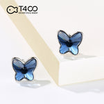 T400 Blue Crystal Butterfly Stud Earrings Graduation Gift for Women Girls