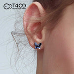 T400 Blue Crystal Butterfly Stud Earrings Graduation Gift for Women Girls