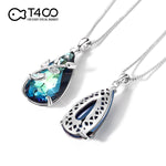 T400 Blue Purple Crystal Leaves Waterdrop Pendant Necklace Gift for Women Girls