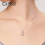 T400 925 Sterling Silver Dancing Stone Cubic Zirconia Cat Pendant Necklace Women