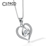 T400 925 Sterling Silver Dancing Stone Cubic Zirconia Heart Pendant Necklace Women