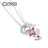 T400 Blue Purple Pink Crystal Butterfly Pendant Necklace Birthday Gift for Women Girls