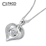 T400 925 Sterling Silver Dancing Stone Cubic Zirconia Heart Pendant Necklace Women