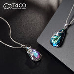 T400 Blue Purple Crystal Leaves Waterdrop Pendant Necklace Gift for Women Girls