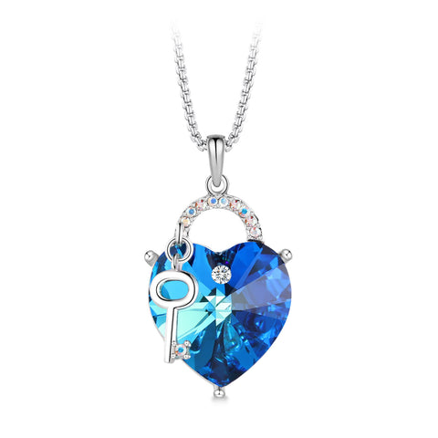 T400 Blue Purple Crystal Key Heart Pedant Necklaces for Women Gift