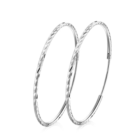 T400 925 Sterling Silver 2mm Diamond Cut Hoops Small and Large Hoop Earrings Gift for Women Girls