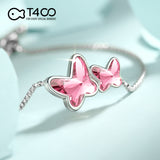 T400 Blue Purple Pink Crystal Butterfly Link Bracelet Birthday Gift for Women Girls