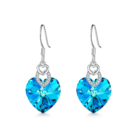 T400 Blue Purple Yellow Crystal Heart Fishhook Drop Dangling Earrings for Women