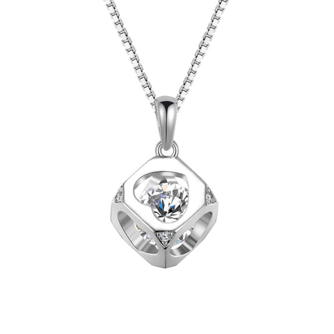 T400 "Hollow Heart" Openwork 925 Sterling Silver Cubic Zirconia Pendant Necklace, 16"