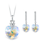T400 Blue Purple Green White Gold Crystal Heart Pendant Necklace Earrings Jewelry Set for Women