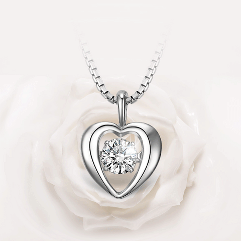 T400 25 Sterling Silver Cubic Zirconia Dancing Stone "Heartbeat" Pendant Necklace