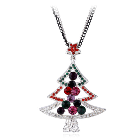 T400 "The Christmas Tree" Austrian Crystal Long Sweater Chain Pendant Necklace Gifts for Women Girl
