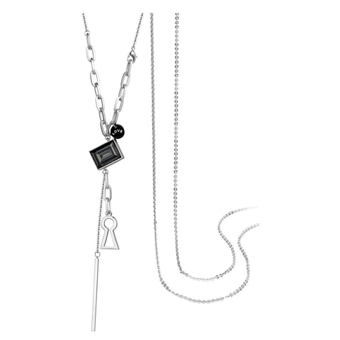 T400 "Happy Hour" Black Austrian Crystal Long Sweater Chain Pendant Necklace