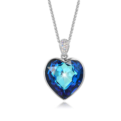 T400 "Heart of My Love" Blue Crystal Pendant Necklace Love Gift, 18"+2"