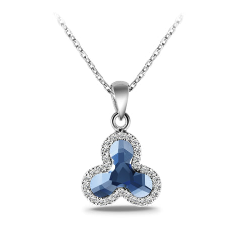T400 925 Sterling Silver Blue Clover Crystal Small Pendant Necklace Gift for Women Girls