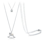 T400 "Hobbyhorse" Long Sweater Chain Pendant Necklace Cubic Zirconia Faux Pearl Gift for Women Girl