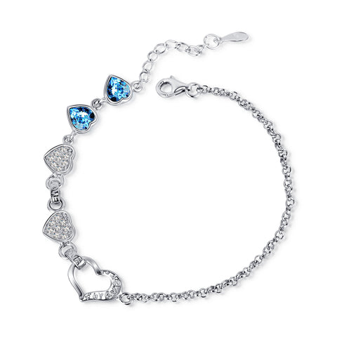 T400 "Blue love" Sterling Silver Crystal Bangle Bracelet for Women Love Gift