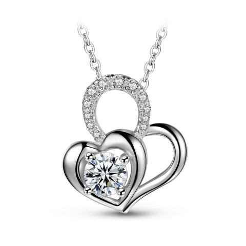 T400 "My Love" Heart Cubic Zirconia Pendant Sterling Silver Necklace Women Gifts, White 18"