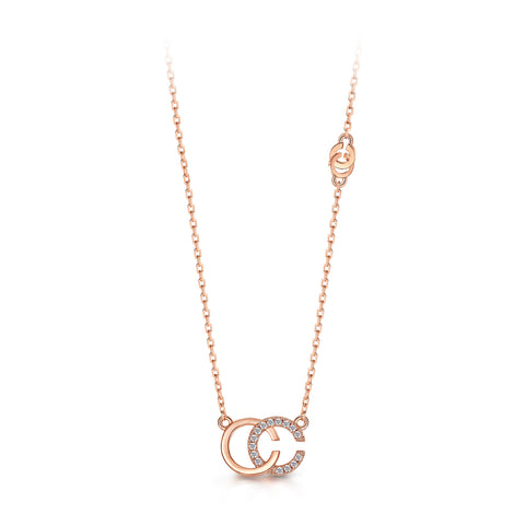 T400 925 Sterling Silver Rose Gold Chic&Cool Pendant Necklace Cubic Zirconia Women