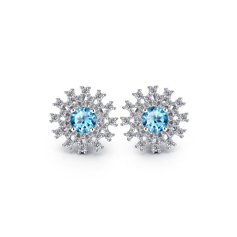T400 Gorgeous Sterling Silver Swiss Blue Natural Topaz Stud Earrings for Women Love Gift