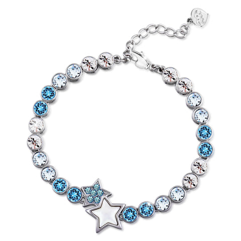 T400 Blue Crystal Star Tennis Link Bracelets for Girls 5.9"+1.4"