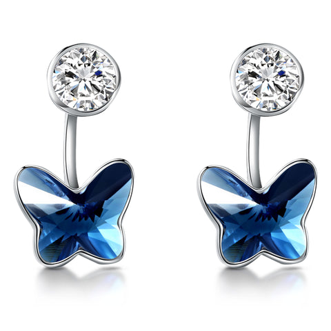 T400 BLue Butterfly Crystal Earrings Gift for Women Girls