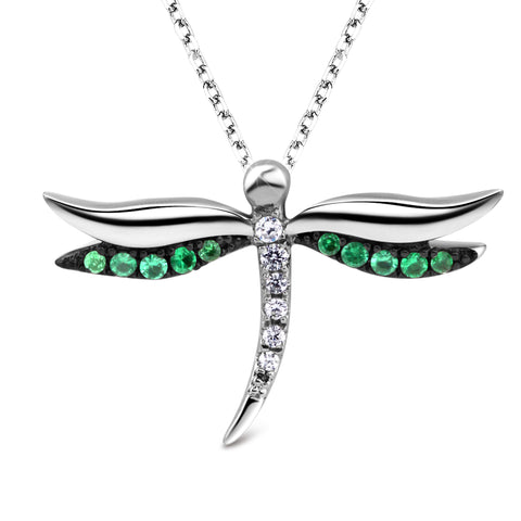 T400 925 Sterling Silver Cubic Zirconia Dragonfly Shape Pendant Necklace 16"