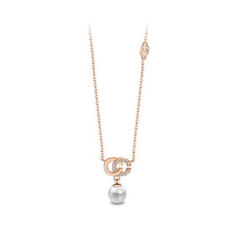 T400 925 Sterling Silver Rose gold Crystal Pearl Chic&Cool Pendant Necklace for Women