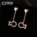 T400 Loving Heart Clownfish 925 Sterling Silver Rose Gold Cubic Zirconia Earrings Love Gift
