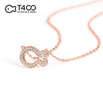 T400 925 Sterling Silver Rose Gold "Clownfish Love" Pendant Necklace Cubic Zirconia Women