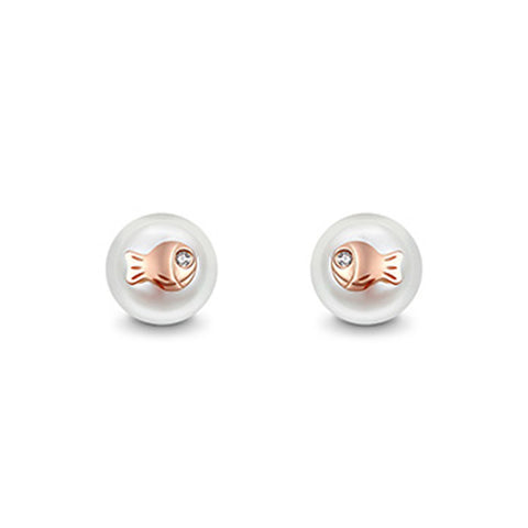 T400 Clownfish 18K Gold Pearl Diamond Rose Gold Earrings for Women Love Gift