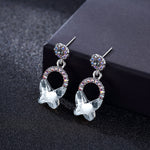 T400 White Gold Round Butterfly Crystal Drop Dangling Earrings Love Gift for Women Girls