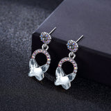 T400 White Gold Round Butterfly Crystal Drop Dangling Earrings Love Gift for Women Girls