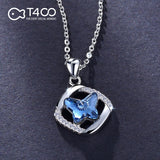 T400 925 Sterling Silver Blue Butterfly Crystal Jewelry Set Pedant Necklace Earrings Gift for Women