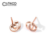 T400 925 Sterling Silver Rose Gold Chic&Cool Cubic Zirconia Stud Earrings for Women