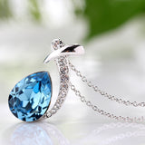 T400 Blue Water Drop Crystal Pendant Necklace Gift for Women Girls