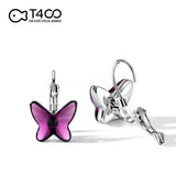 T400 Blue Purple Pink Crystal Butterfly Earrings Lever Back Graduation Gift for Women Girls