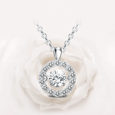 T400 "Dream" 925 Sterling Silver Dancing Stone with Cubic Zirconia Pendant Necklace for Women
