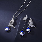 T400 Bue Butterfly Wing Jewelry Set, Changing Color Cubic Pendant Necklace and Earrings Gift Women