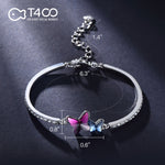 T400 Blue Purple Pink Crystal Butterfly Bangle Bracelet Birthday Gift for Women Girls