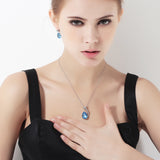 T400 Blue Water Drop Crystal Pendant Necklace Gift for Women Girls