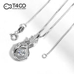 T400 925 Sterling Silver Fox Dancing Stone Cubic Zirconia Pendant Necklace Gift for Women Girls