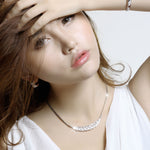 T400 White Cubic Zirconia Wheat shape Choker Necklace Gift for Women Girls 15"