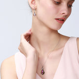 T400 Blue Purple Gold Crystal Heart Pendant Necklace Earrings Jewelry Set for Women