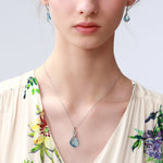 T400 Blue Purple Gold Crystal Heart Pendant Necklace Earrings Jewelry Set for Women