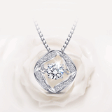 T400 925 Sterling Silver Cube Dancing Stone Cubic Zirconia Pendant Necklace Women