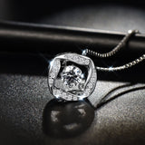T400 925 Sterling Silver Cube Dancing Stone Cubic Zirconia Pendant Necklace Women