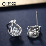 T400 "Teardrop" 925 Sterling Silver Dancing Stone Stud Earrings Cubic Zirconia for Women