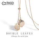 T400 White Gold Long Sweater Chain Leaves Cubic Zirconia Pendant Necklace for Women